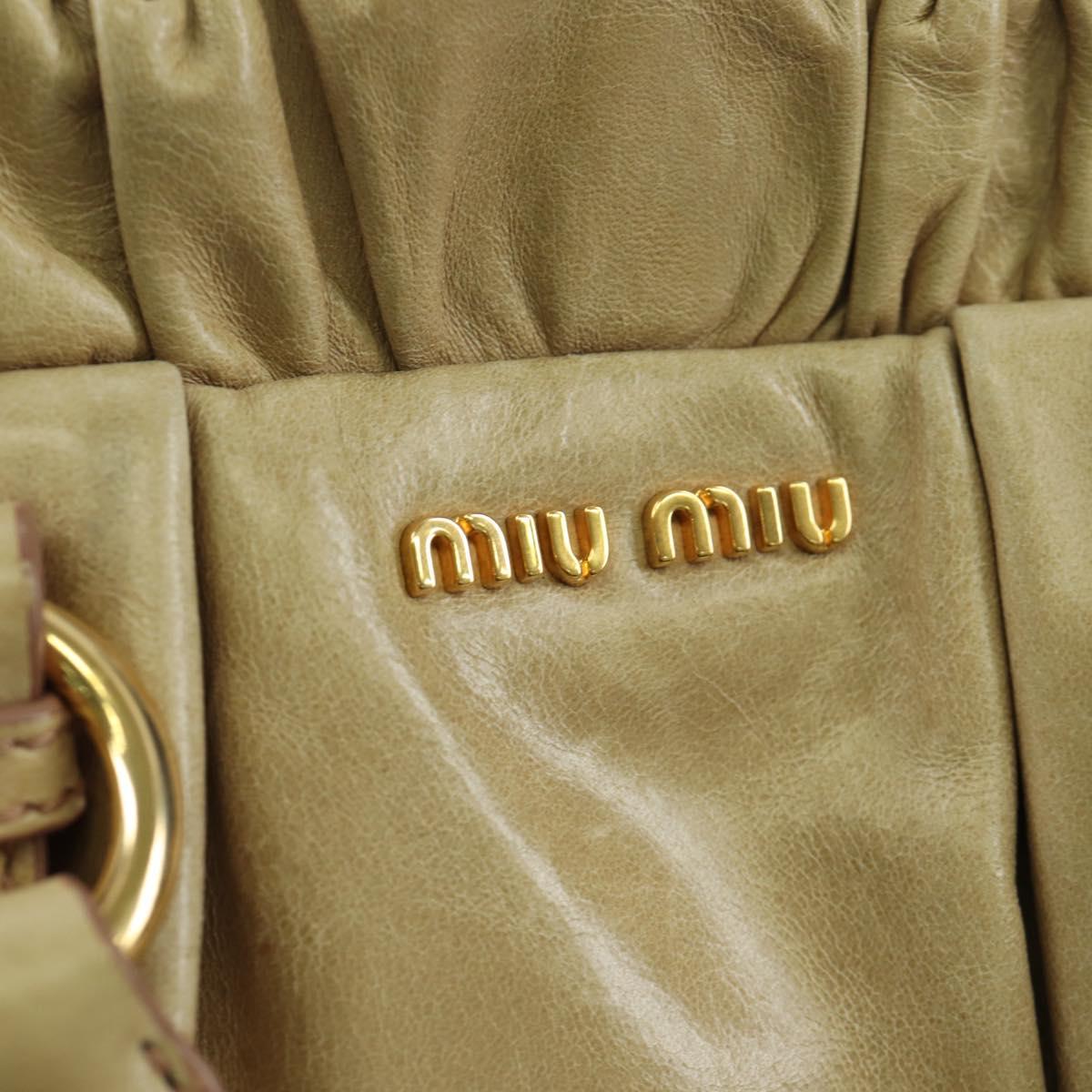 Miu Miu Hand Bag Leather 2way Beige Gold Auth ARZ589V