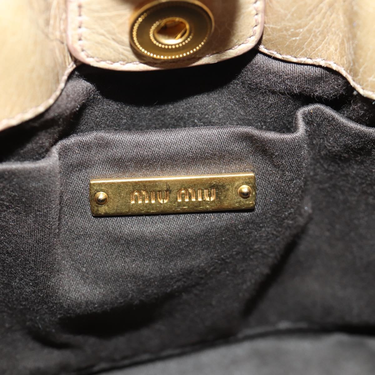 Miu Miu Hand Bag Leather 2way Beige Gold Auth ARZ589V
