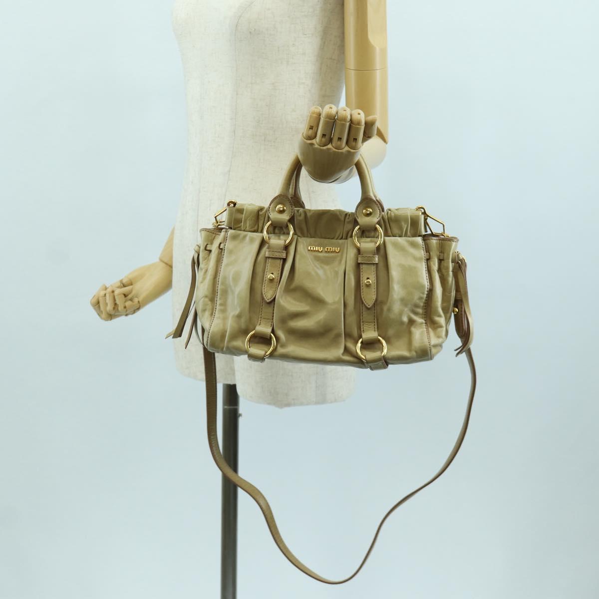 Miu Miu Hand Bag Leather 2way Beige Gold Auth ARZ589V