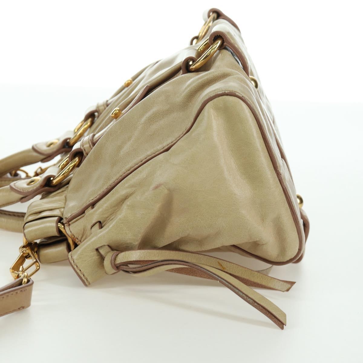 Miu Miu Hand Bag Leather 2way Beige Gold Auth ARZ589V