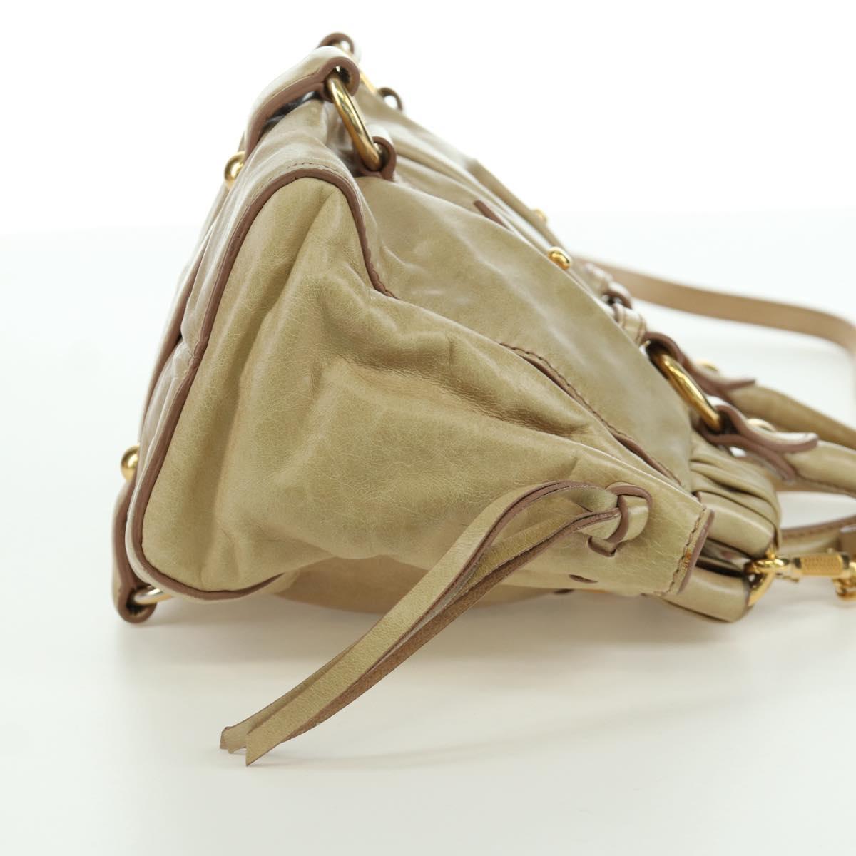 Miu Miu Hand Bag Leather 2way Beige Gold Auth ARZ589V