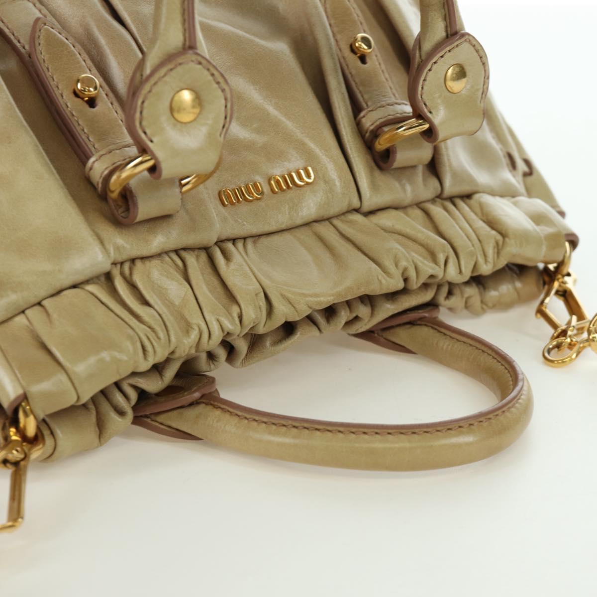 Miu Miu Hand Bag Leather 2way Beige Gold Auth ARZ589V