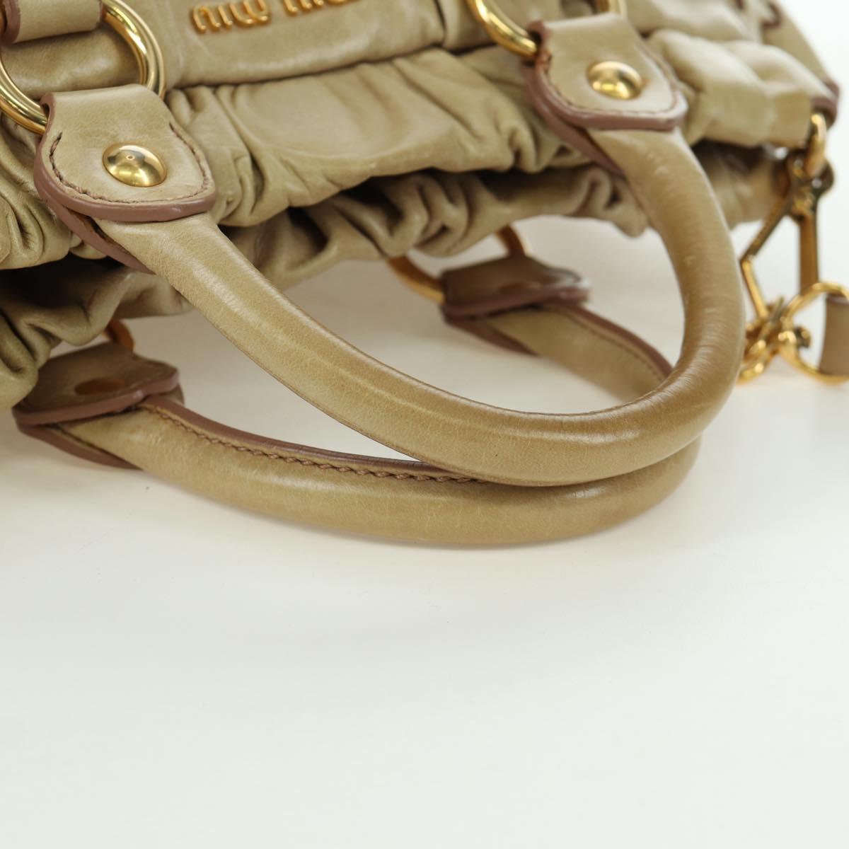Miu Miu Hand Bag Leather 2way Beige Gold Auth ARZ589V