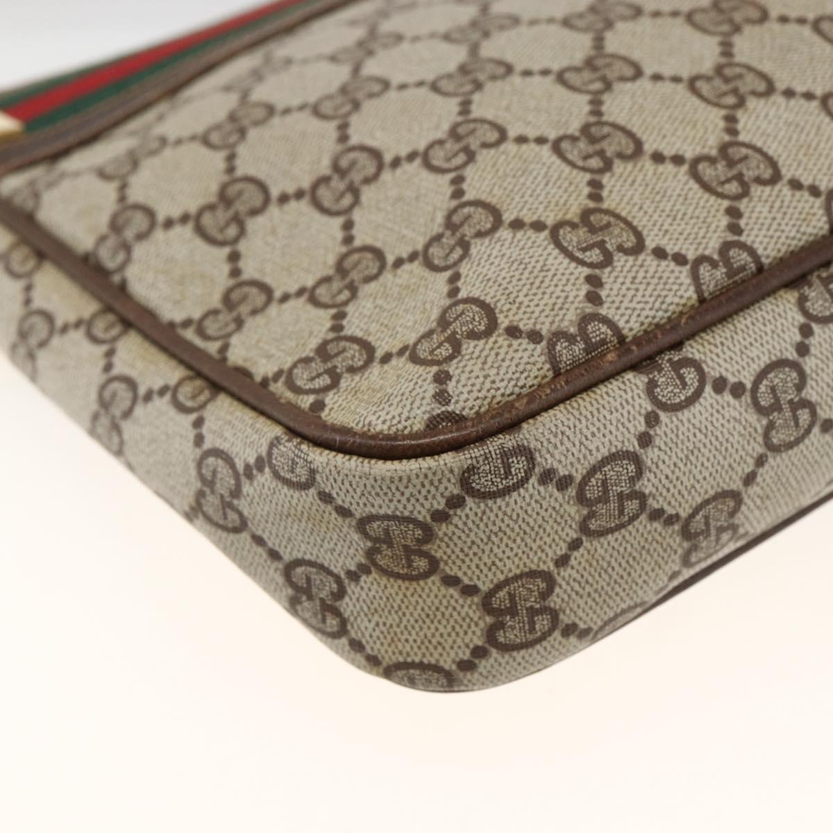 GUCCI GG Supreme Web Sherry Line Shoulder Bag PVC Beige Red Green Auth ARZ590A