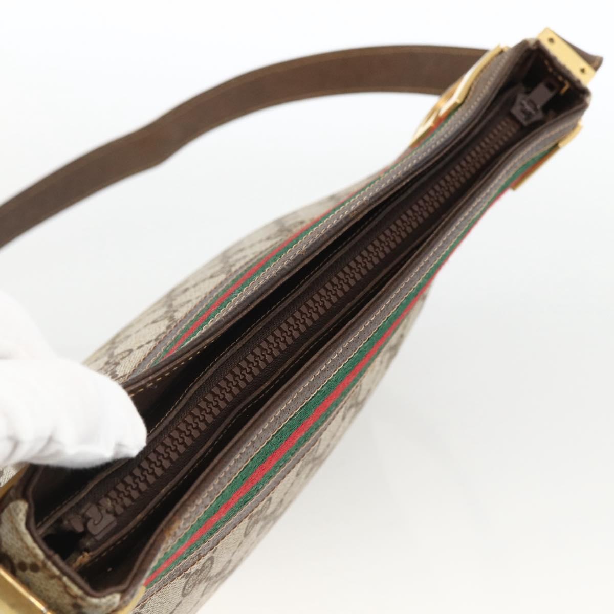 GUCCI GG Supreme Web Sherry Line Shoulder Bag PVC Beige Red Green Auth ARZ590A