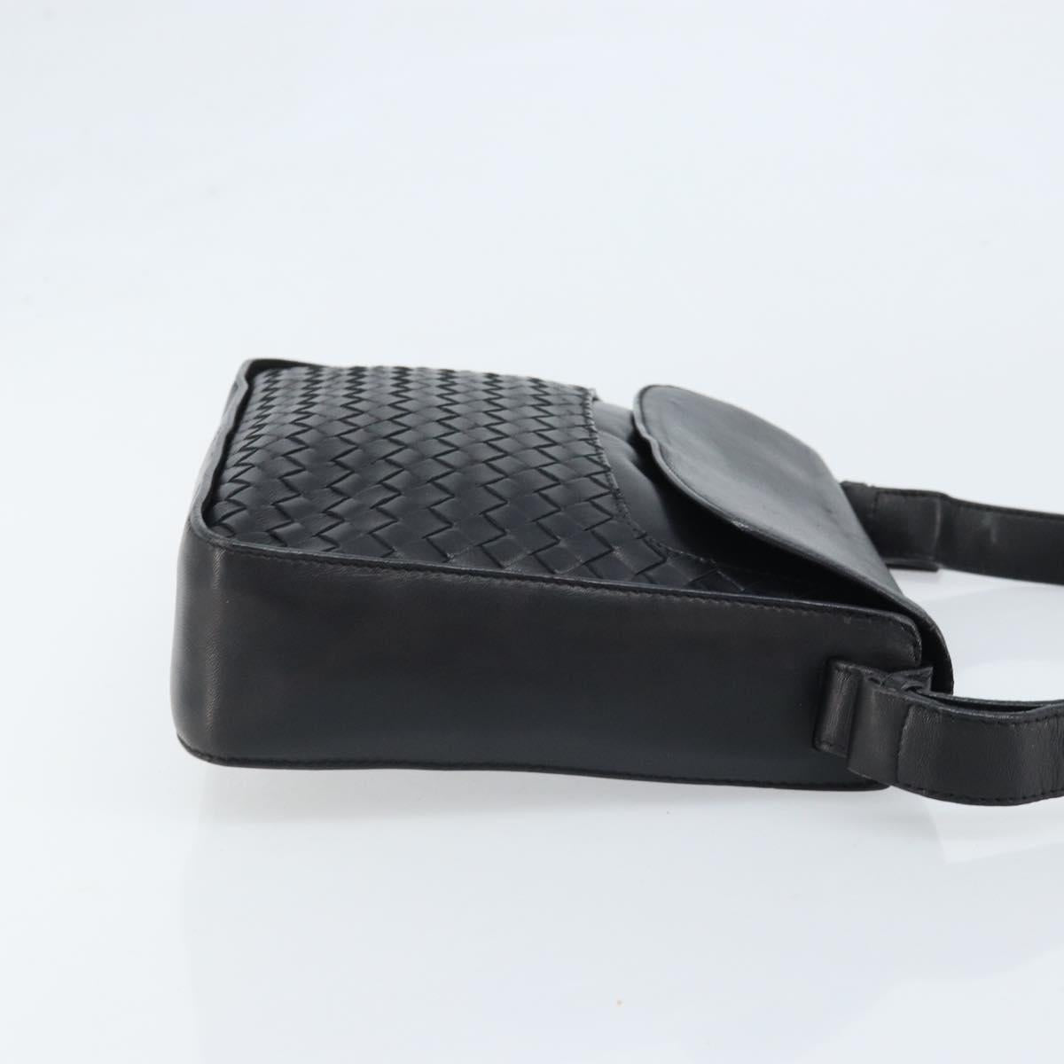 BOTTEGA VENETA INTRECCIATO Shoulder Bag Leather Black Gold Auth ARZ592