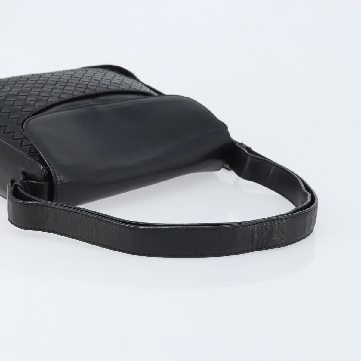 BOTTEGA VENETA INTRECCIATO Shoulder Bag Leather Black Gold Auth ARZ592