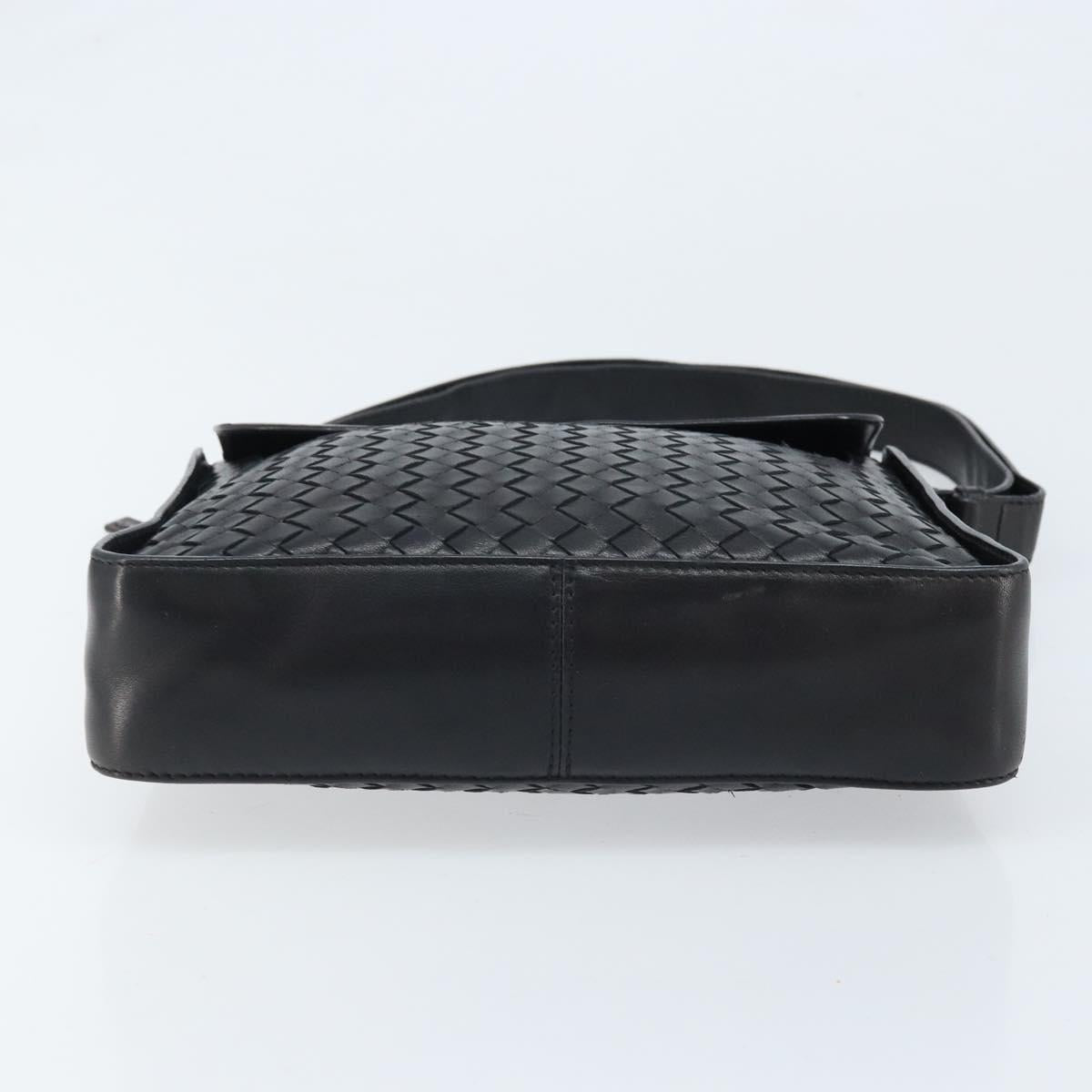 BOTTEGA VENETA INTRECCIATO Shoulder Bag Leather Black Gold Auth ARZ592