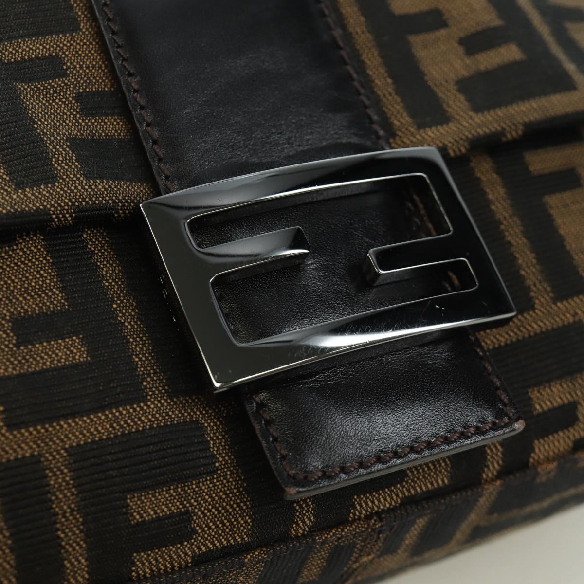 FENDI Zucca Canvas Mamma Baguette Shoulder Bag Black Brown Auth ARZ597SAV