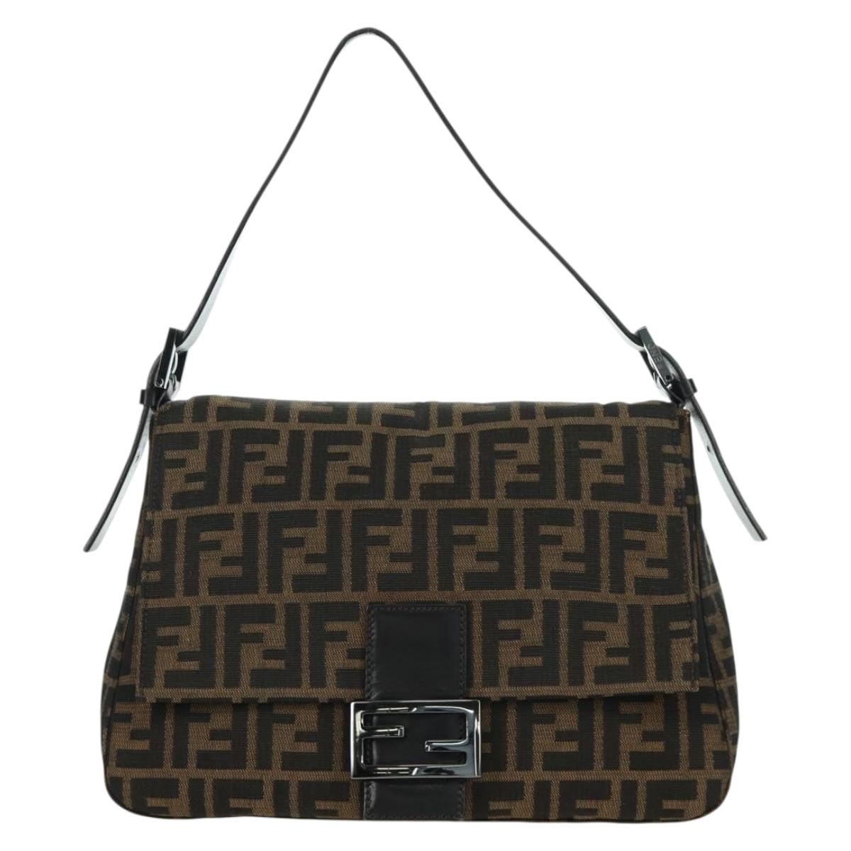 FENDI Zucca Canvas Mamma Baguette Shoulder Bag Black Brown Auth ARZ597SAV