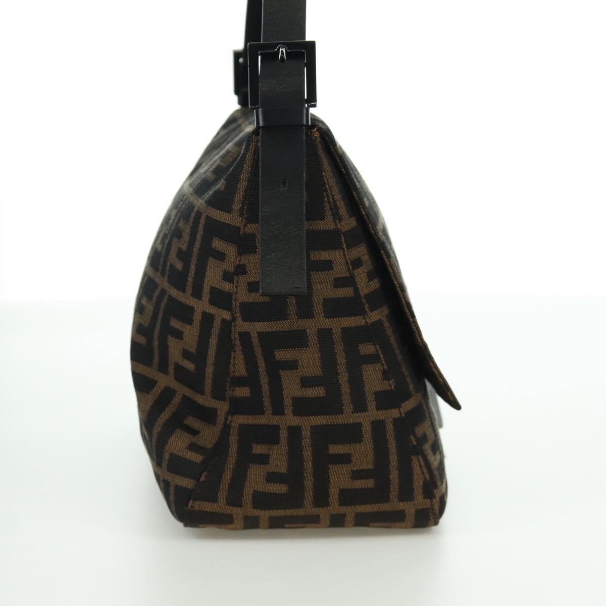 FENDI Zucca Canvas Mamma Baguette Shoulder Bag Black Brown Auth ARZ597SAV