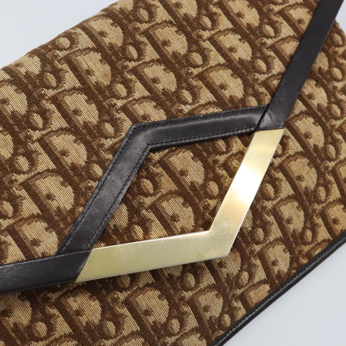 Christian Dior Trotter Canvas Shoulder Bag Brown Gold Auth ARZ598