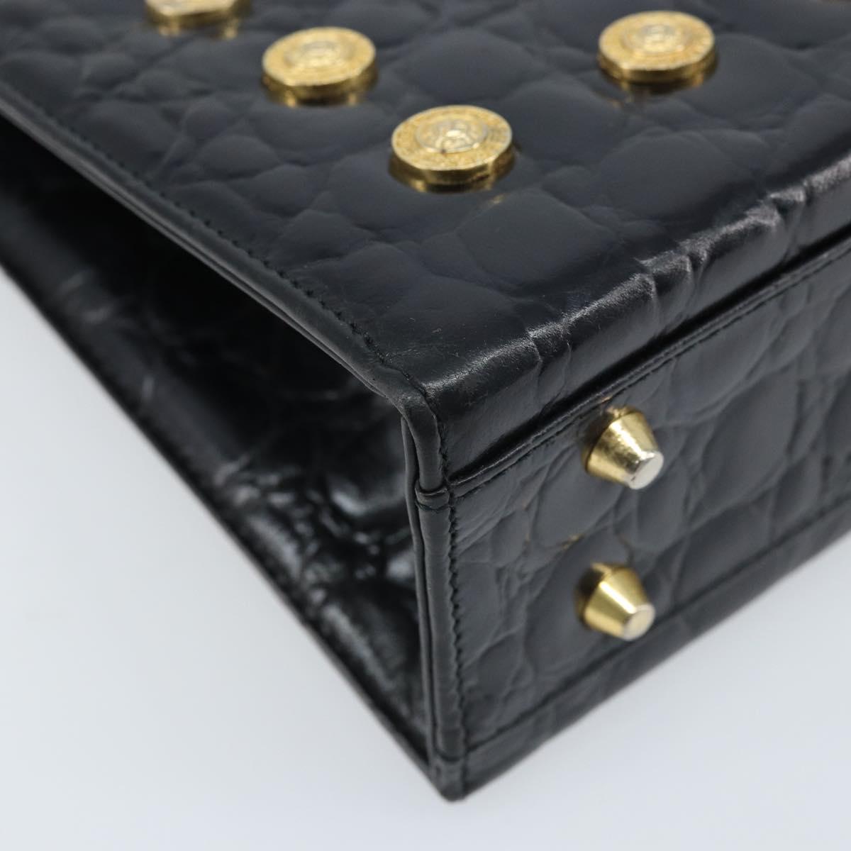 Gianni Versace Shoulder Bag Embossed leather Black Gold Auth ARZ600A