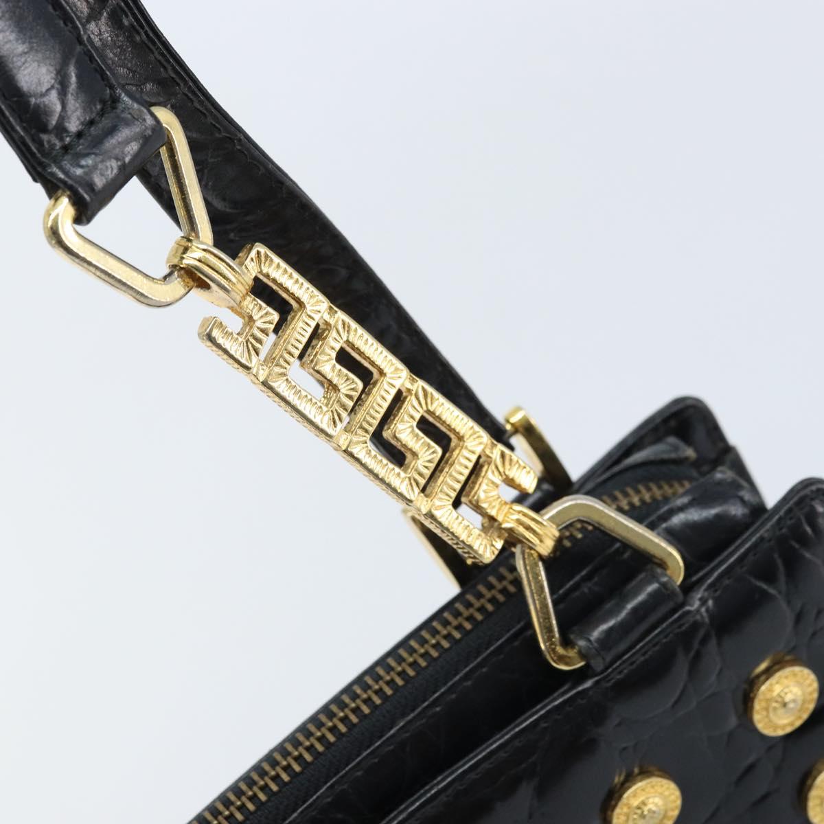Gianni Versace Shoulder Bag Embossed leather Black Gold Auth ARZ600A