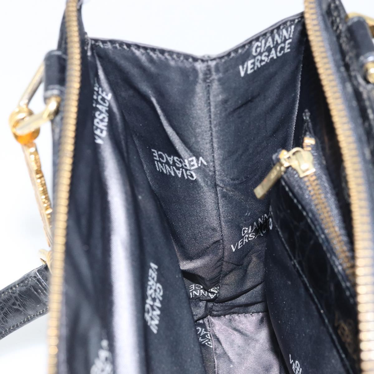 Gianni Versace Shoulder Bag Embossed leather Black Gold Auth ARZ600A