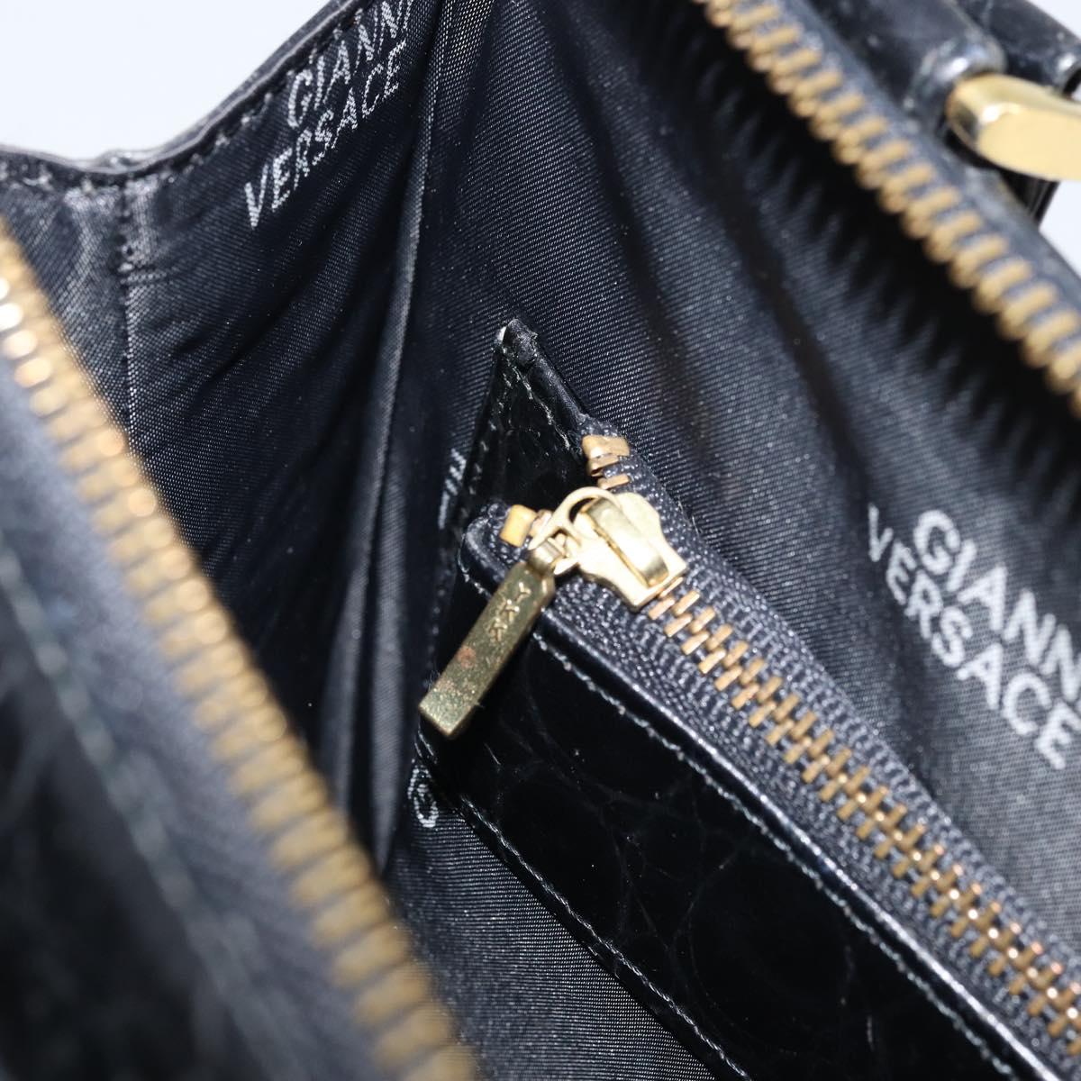 Gianni Versace Shoulder Bag Embossed leather Black Gold Auth ARZ600A