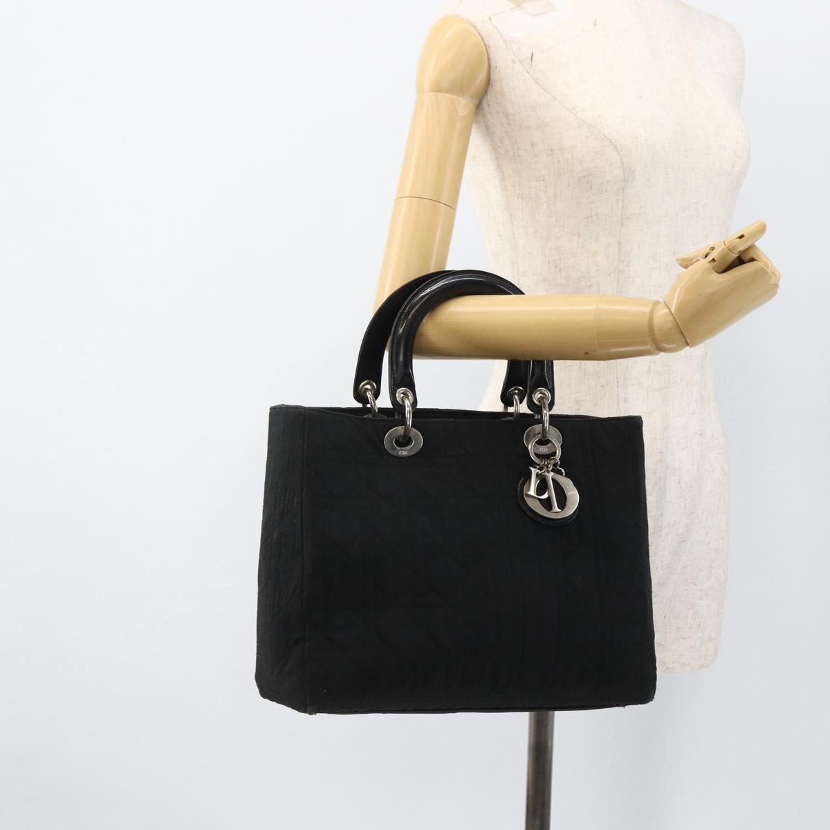 Christian Dior Canage Tote Bag Nylon Black Silver Auth ARZ602