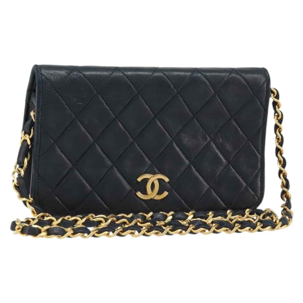 CHANEL Matelasse Chain Shoulder Bag Lamb Skin Black Gold CC Auth ARZ605