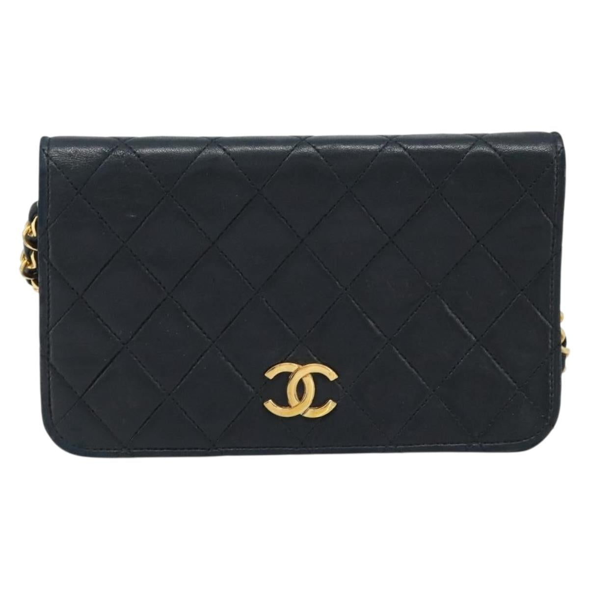CHANEL Matelasse Chain Shoulder Bag Lamb Skin Black Gold CC Auth ARZ605