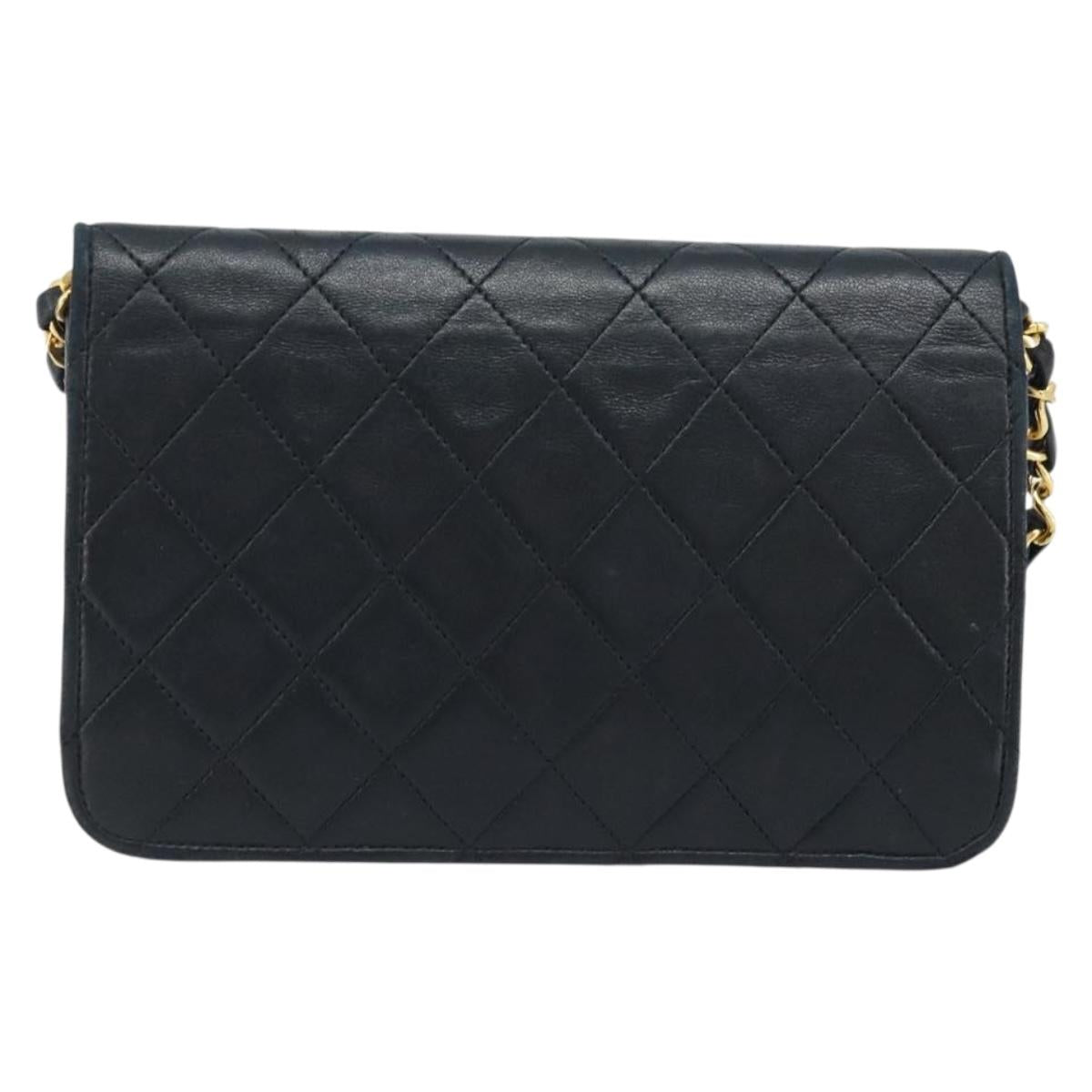 CHANEL Matelasse Chain Shoulder Bag Lamb Skin Black Gold CC Auth ARZ605