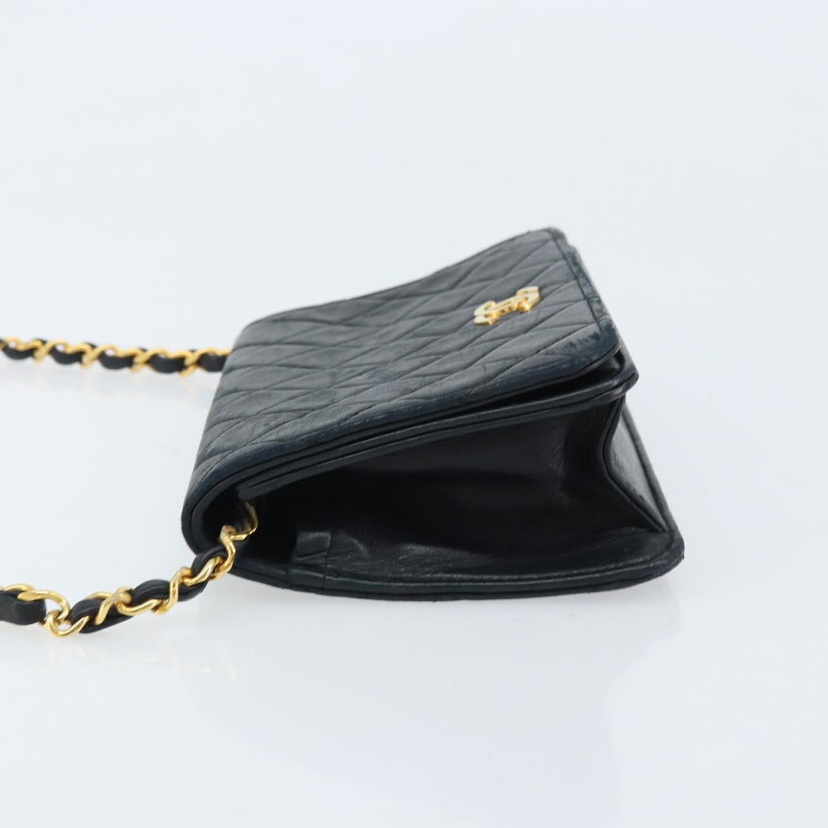 CHANEL Matelasse Chain Shoulder Bag Lamb Skin Black Gold CC Auth ARZ605
