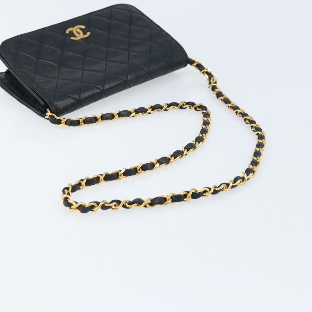 CHANEL Matelasse Chain Shoulder Bag Lamb Skin Black Gold CC Auth ARZ605