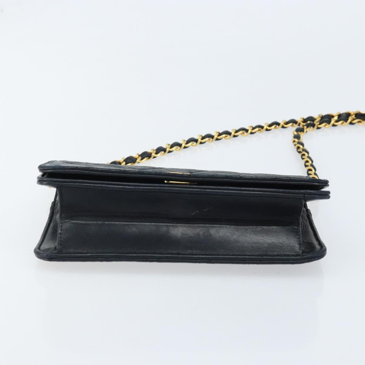 CHANEL Matelasse Chain Shoulder Bag Lamb Skin Black Gold CC Auth ARZ605