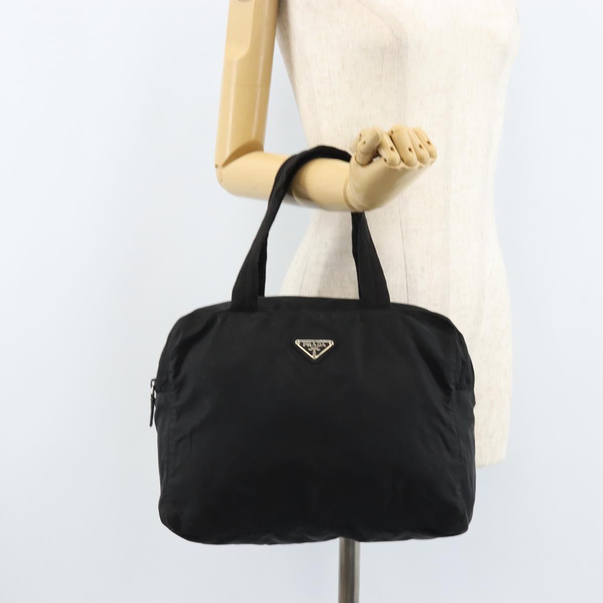 PRADA Hand Bag Nylon Black Silver Auth ARZ607