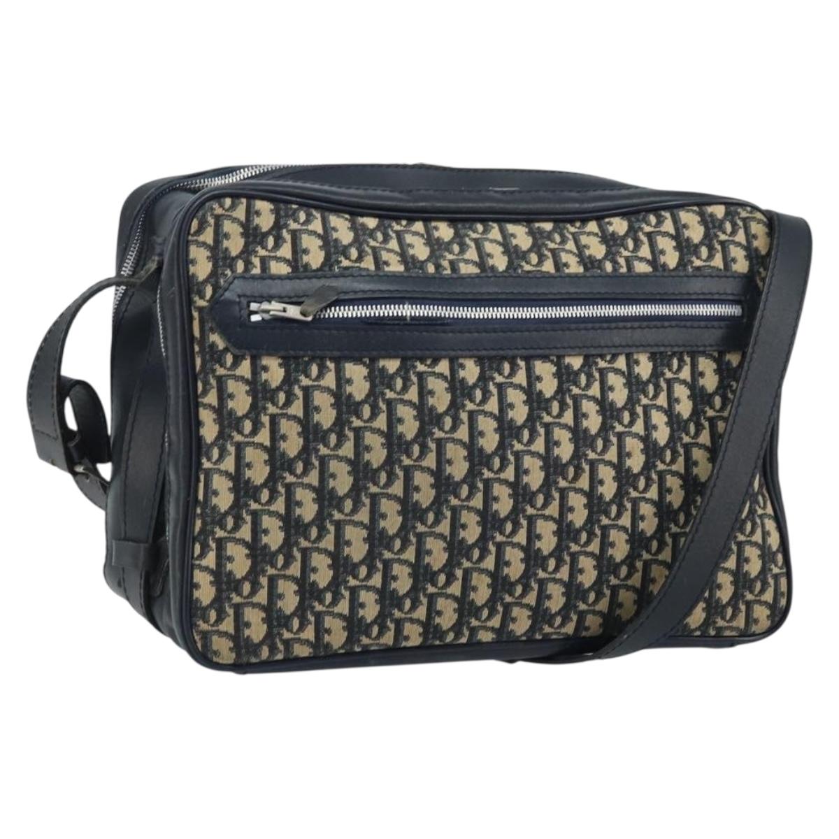 Christian Dior Trotter Canvas Shoulder Bag Navy Silver Auth ARZ611