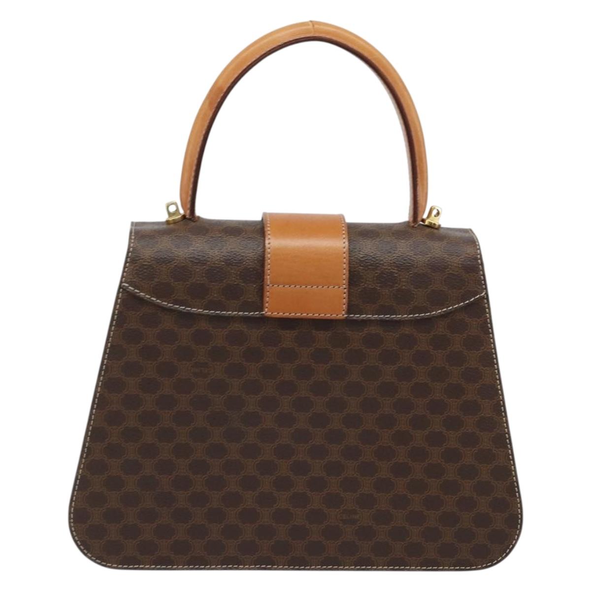 CELINE Macadam Canvas Hand Bag PVC 2way Gold Brown Auth ARZ616A