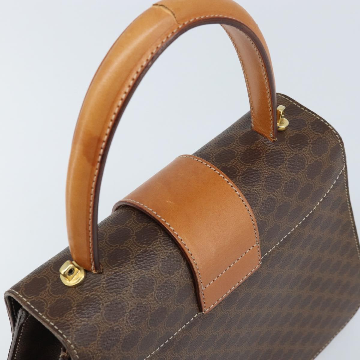 CELINE Macadam Canvas Hand Bag PVC 2way Gold Brown Auth ARZ616A