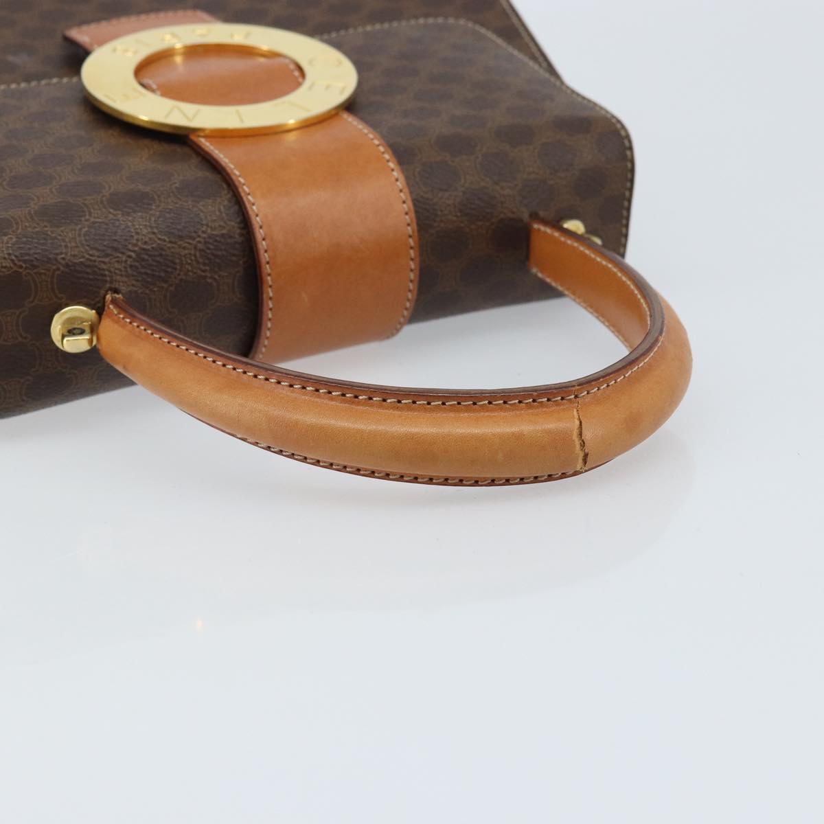 CELINE Macadam Canvas Hand Bag PVC 2way Gold Brown Auth ARZ616A