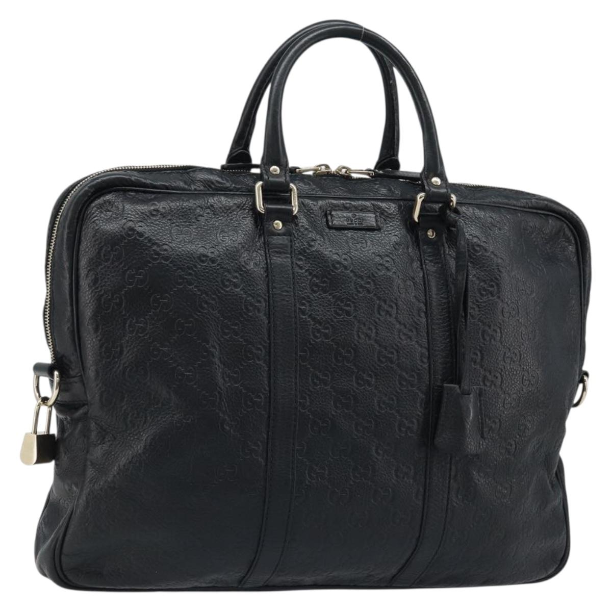 GUCCI GG Canvas Guccissima Business Bag Leather Black Gold 201480 Auth ARZ618A