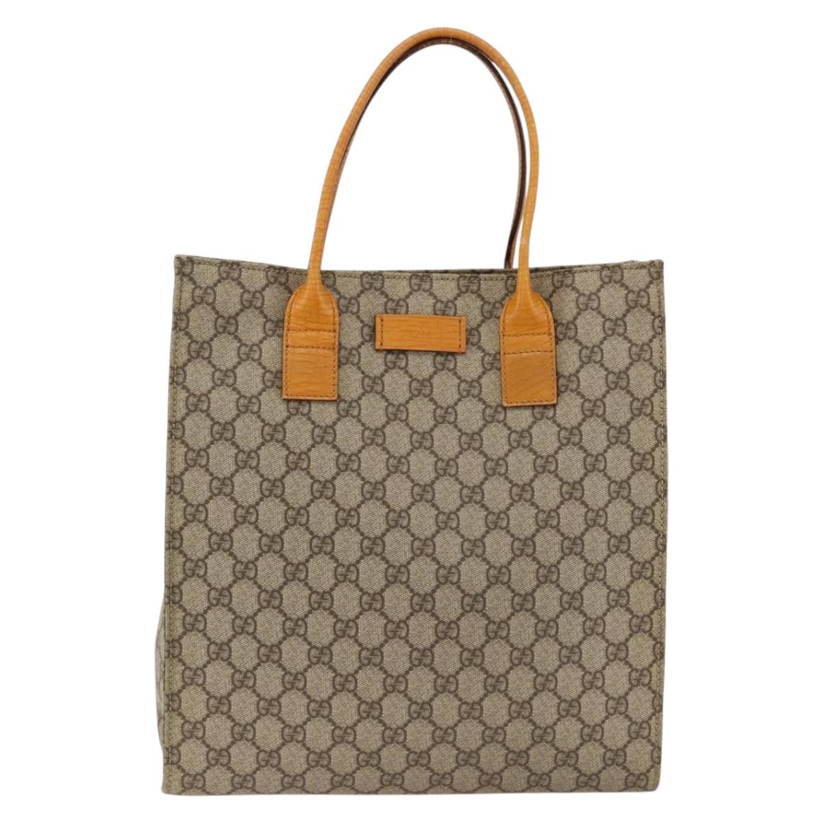 GUCCI GG Supreme Tote Bag PVC Beige Silver 91249 Auth ARZ643A