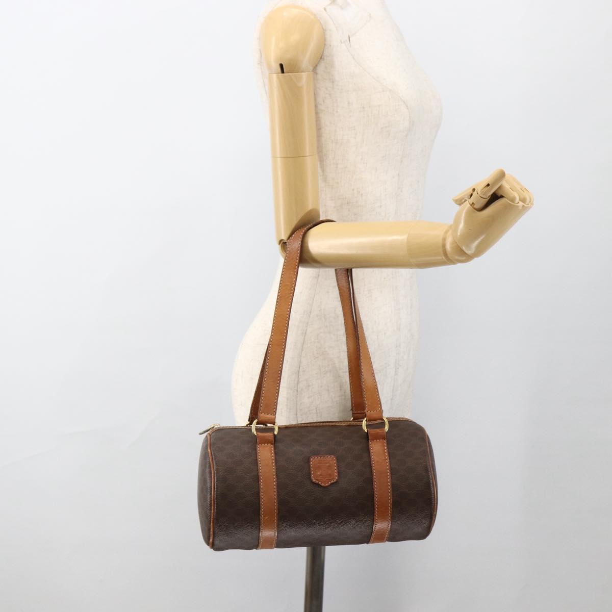 CELINE Macadam Canvas Hand Bag PVC Leather Brown Gold Auth ARZ645