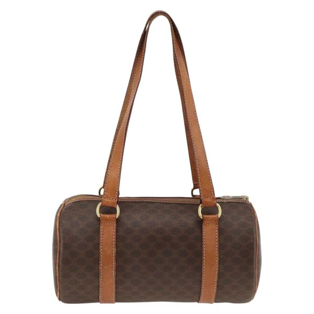 CELINE Macadam Canvas Hand Bag PVC Leather Brown Gold Auth ARZ645
