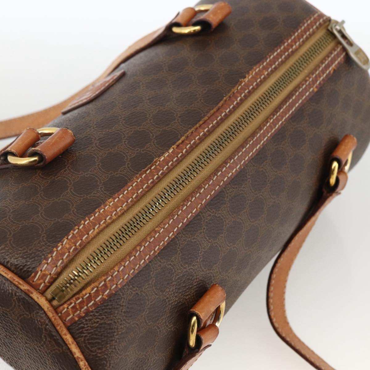 CELINE Macadam Canvas Hand Bag PVC Leather Brown Gold Auth ARZ645