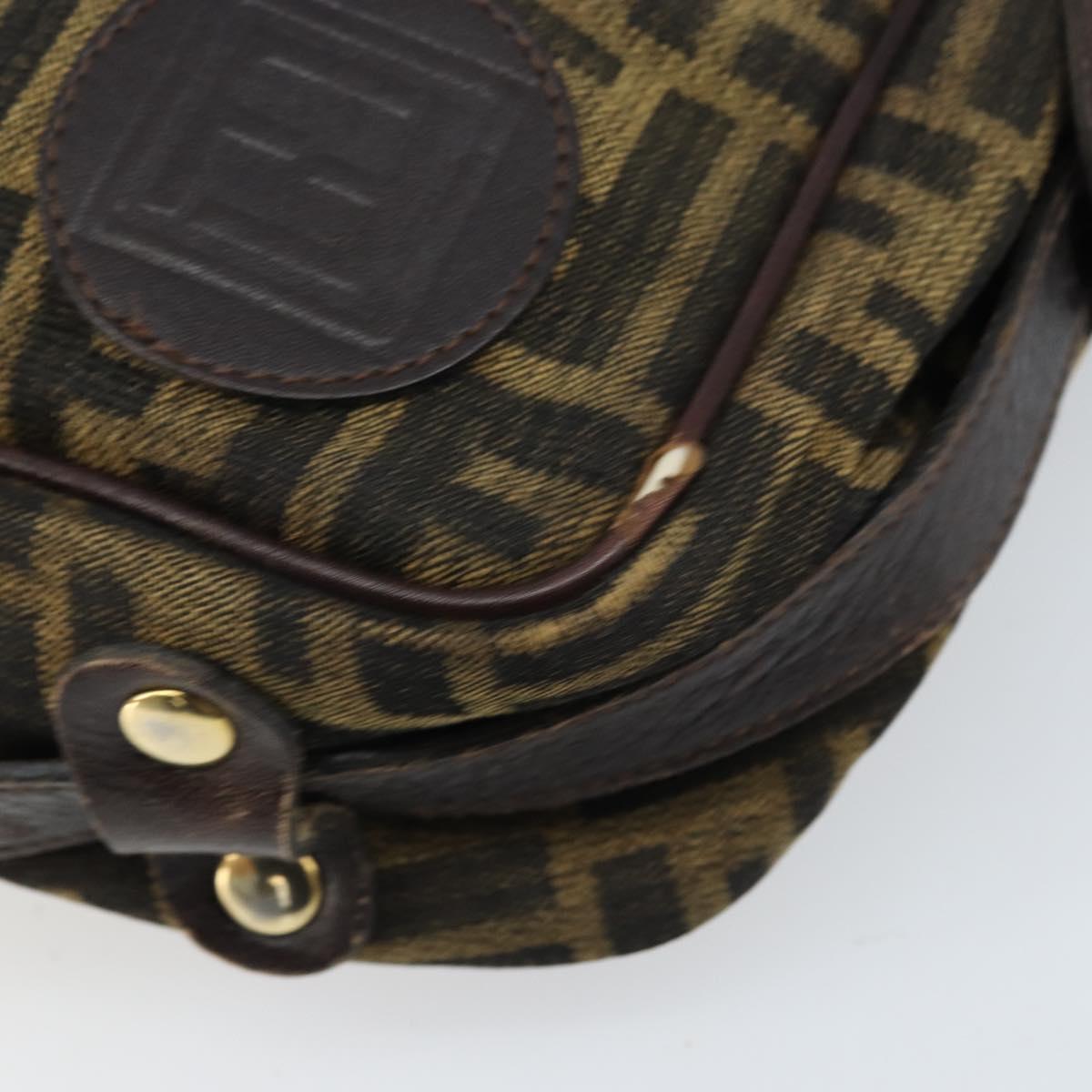 FENDI Zucca Canvas Shoulder Bag Black Brown Auth ARZ659