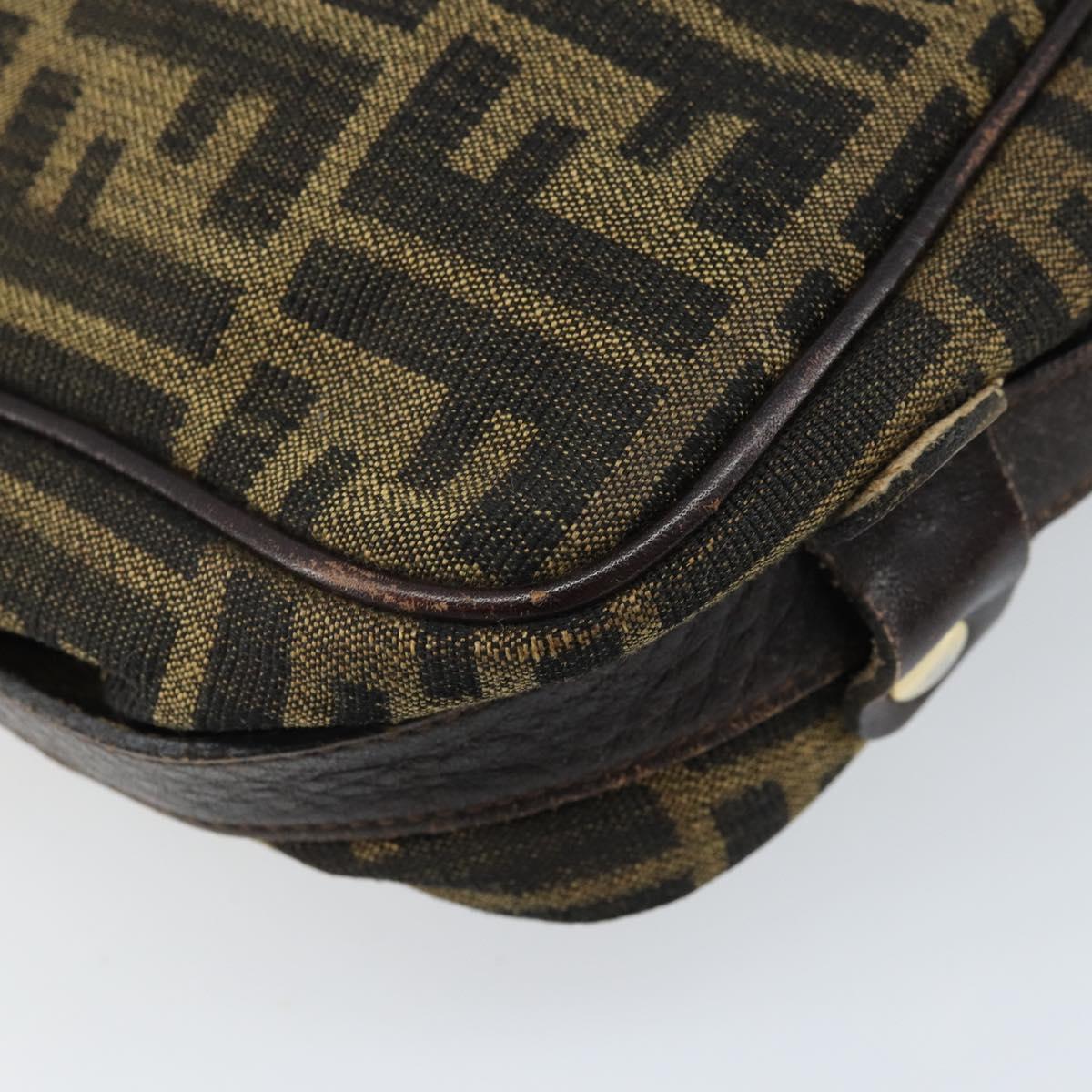 FENDI Zucca Canvas Shoulder Bag Black Brown Auth ARZ659
