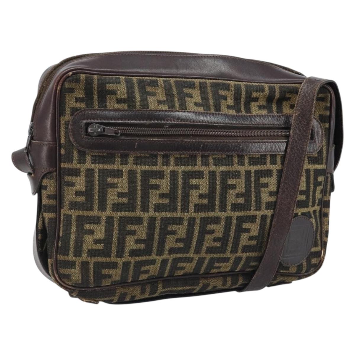 FENDI Zucca Canvas Shoulder Bag Black Brown Auth ARZ659