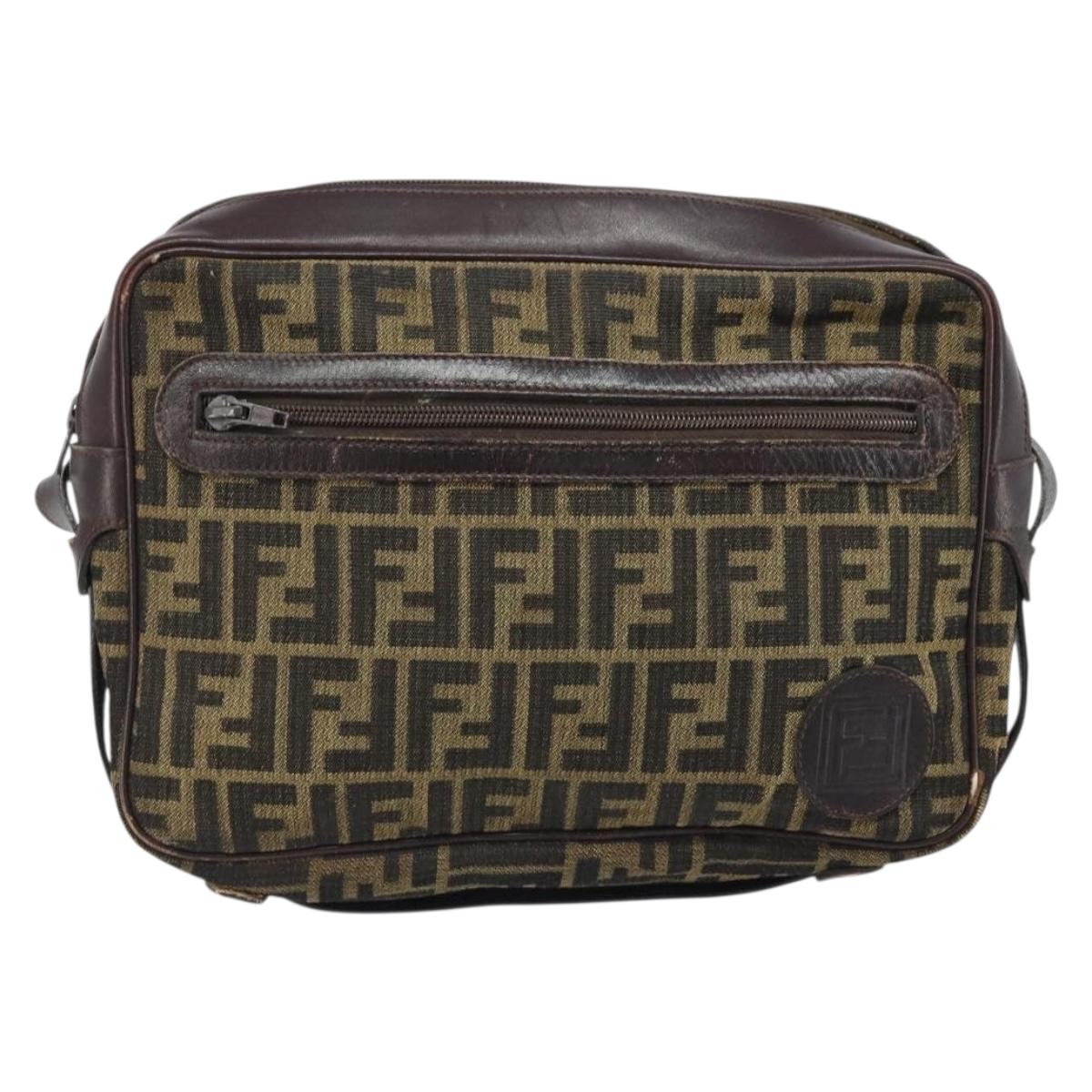 FENDI Zucca Canvas Shoulder Bag Black Brown Auth ARZ659