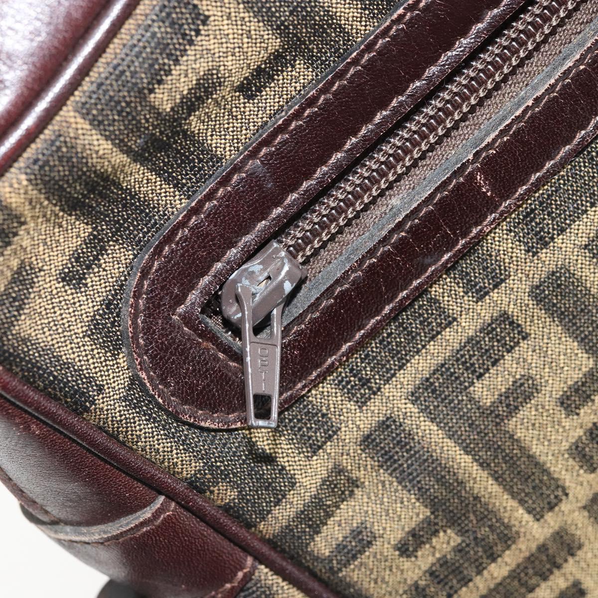 FENDI Zucca Canvas Shoulder Bag Black Brown Auth ARZ659