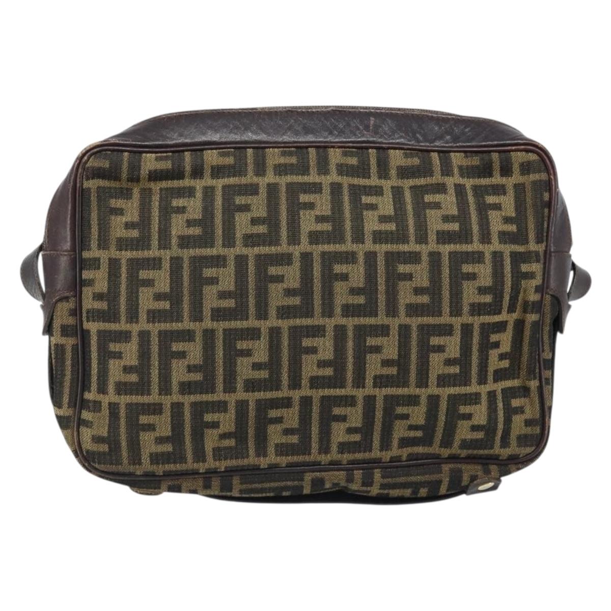 FENDI Zucca Canvas Shoulder Bag Black Brown Auth ARZ659
