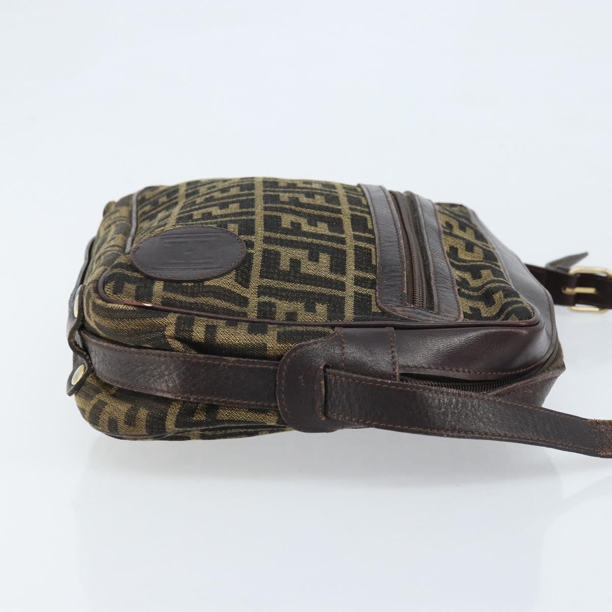 FENDI Zucca Canvas Shoulder Bag Black Brown Auth ARZ659