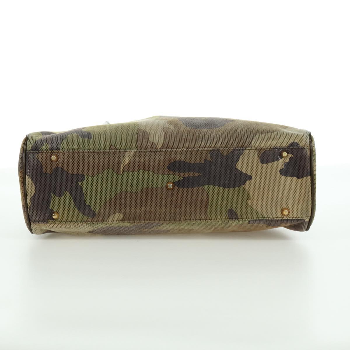 Christian Dior Camouflage Hand Bag Suede Khaki Gold Auth ARZ664SAV