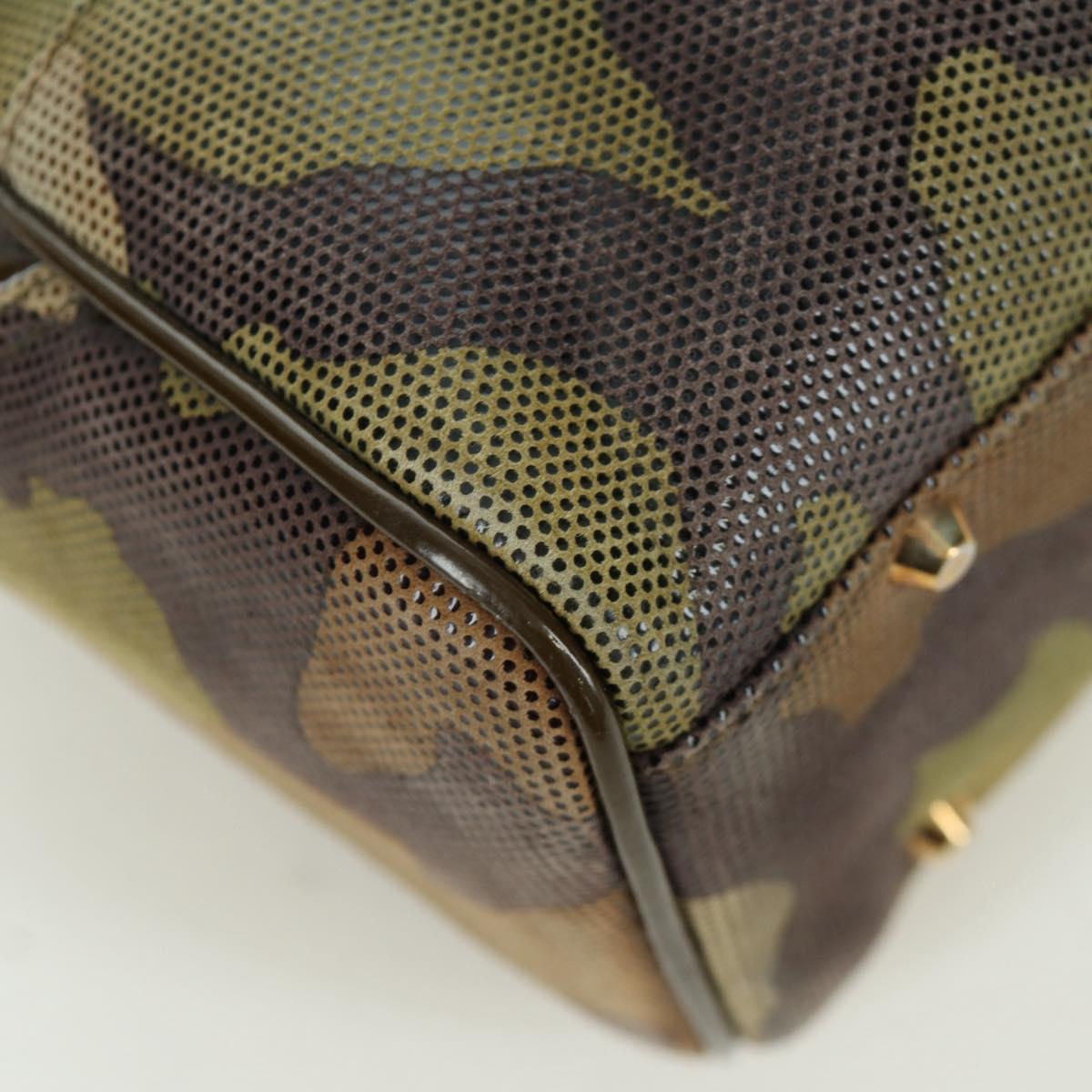 Christian Dior Camouflage Hand Bag Suede Khaki Gold Auth ARZ664SAV
