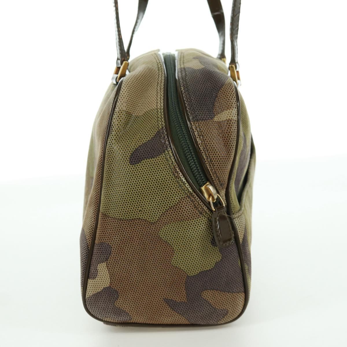 Christian Dior Camouflage Hand Bag Suede Khaki Gold Auth ARZ664SAV