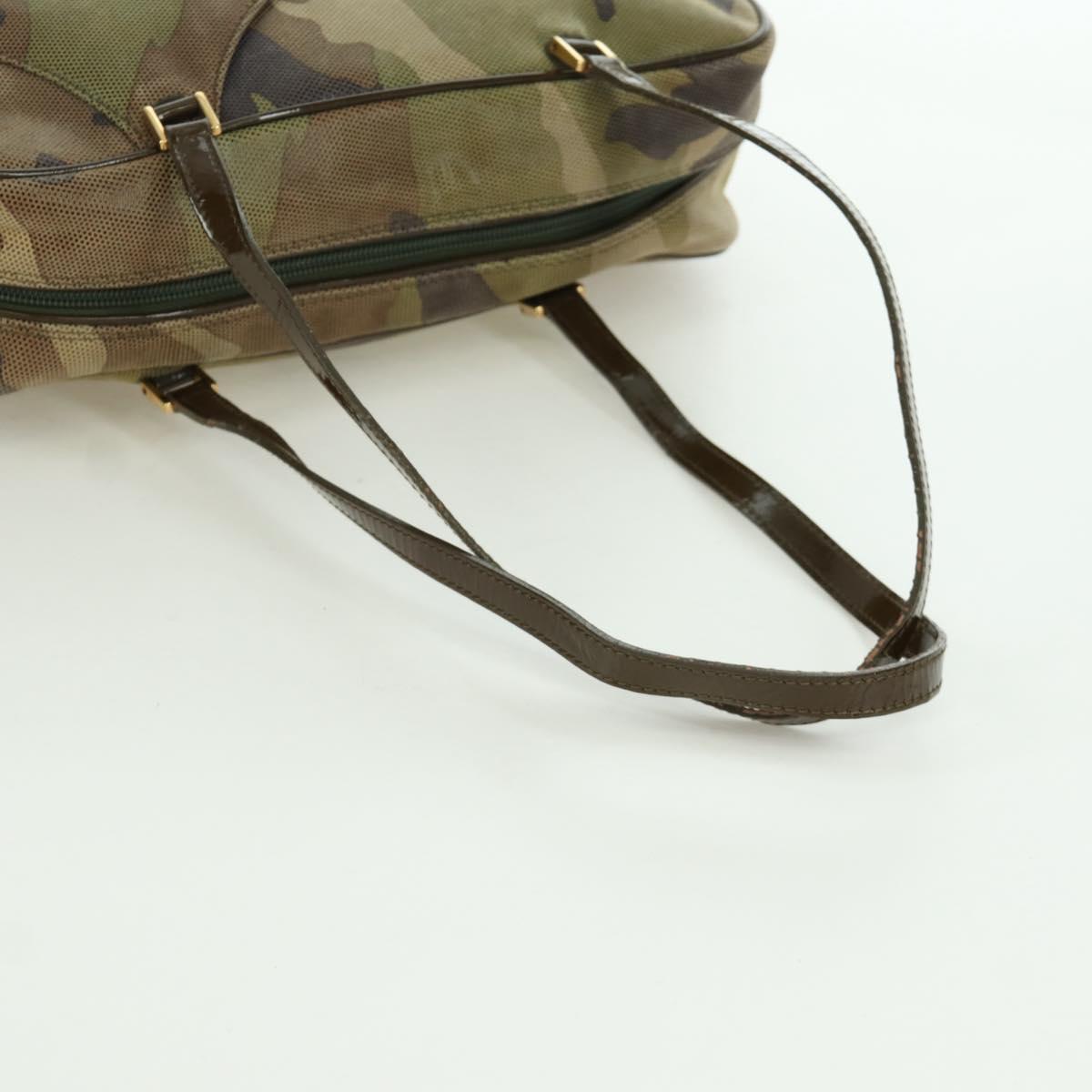 Christian Dior Camouflage Hand Bag Suede Khaki Gold Auth ARZ664SAV