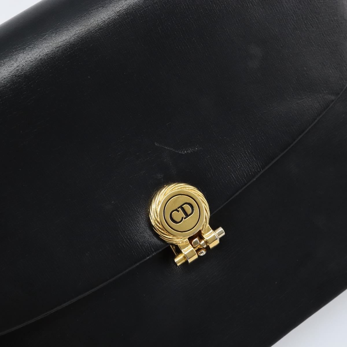 Christian Dior Chain Shoulder Bag Leather Black Gold Auth ARZ665A