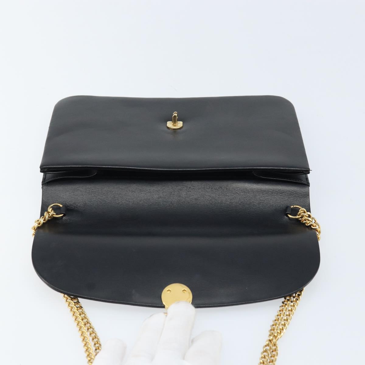 Christian Dior Chain Shoulder Bag Leather Black Gold Auth ARZ665A